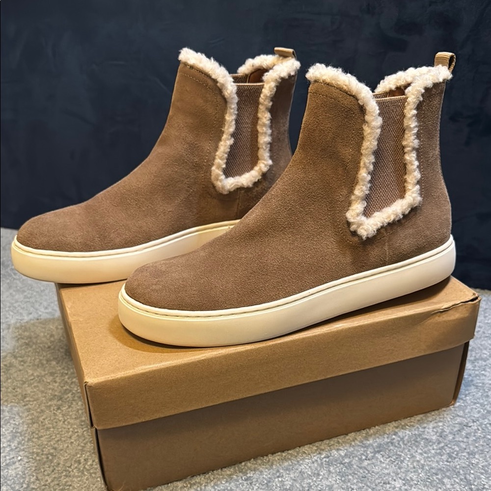 Lucky Brand Kichai Suede Sneaker Boots with Faux Fur Trim